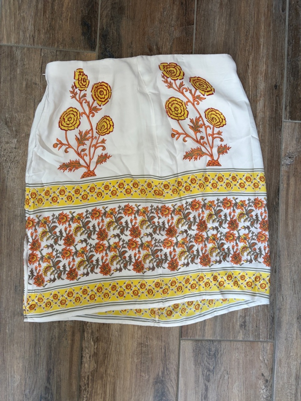 Jcrew White Skirt with Yellow & Orange Floral Border